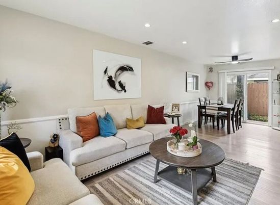 Dining room, Interior, Living room, Recessed Lighting, Wood Texture Flooring