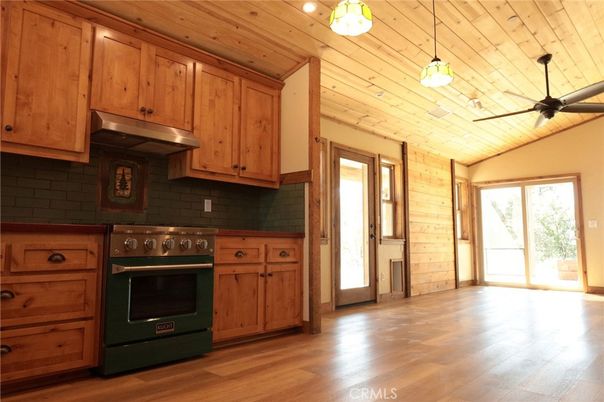Empty room, Interior, Kitchen, Pendant Lights, Wooden Ceilings, Wood Texture Flooring