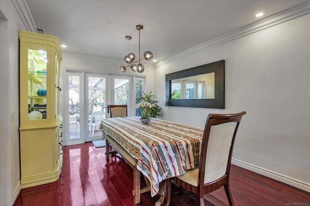 Dining room, Interior, Pendant Lights, Recessed Lighting, Wood Texture Flooring