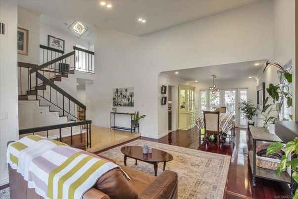 Dining room, Interior, Living room, Pendant Lights, Recessed Lighting, Wood Texture Flooring