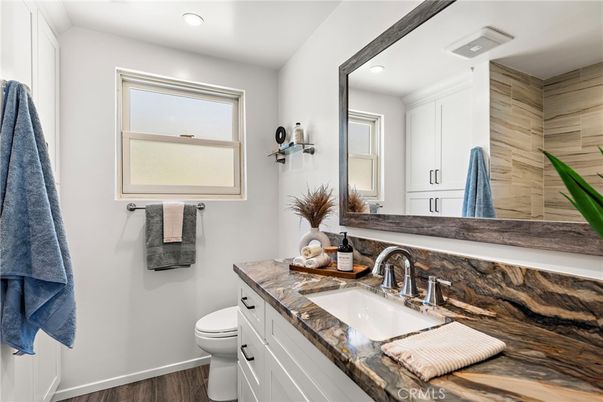 Bathroom, Interior, Recessed Lighting, Wood Texture Flooring