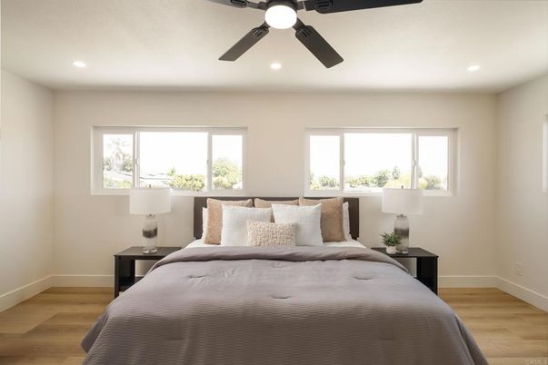 Bedroom, Interior, Recessed Lighting, Wood Texture Flooring