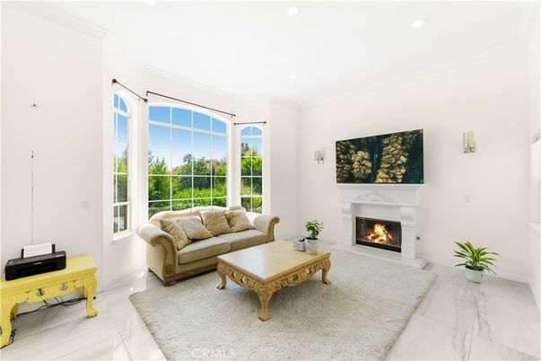 Fireplace, Interior, Living room, Marble, Recessed Lighting