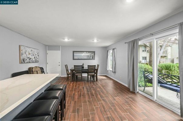 Dining room, Interior, Recessed Lighting, Wood Texture Flooring
