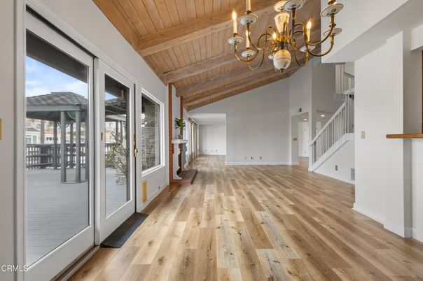 Chandelier, Empty room, Interior, Wooden Beams, Wooden Ceilings, Wood Texture Flooring