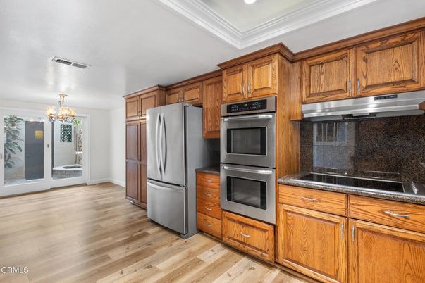 Chandelier, Interior, Kitchen, Recessed Lighting, Wood Texture Flooring