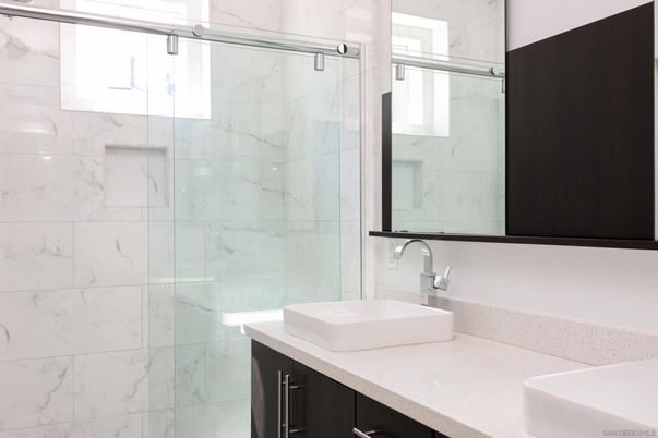 Bathroom, Glass Shower, Interior, Marble Walls
