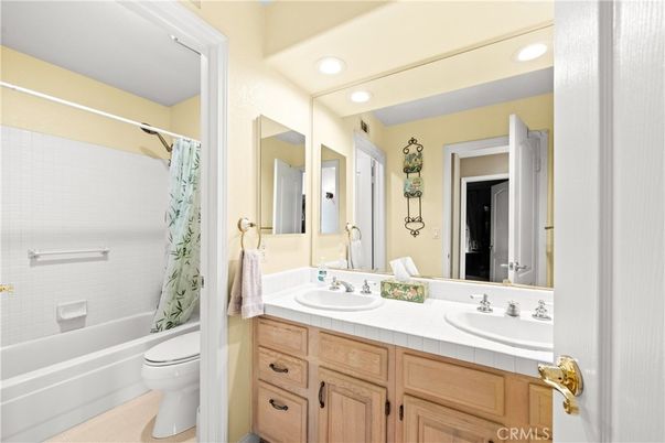 Bathroom, Dual Sink Vanities, Interior, Recessed Lighting, Tile Countertops
