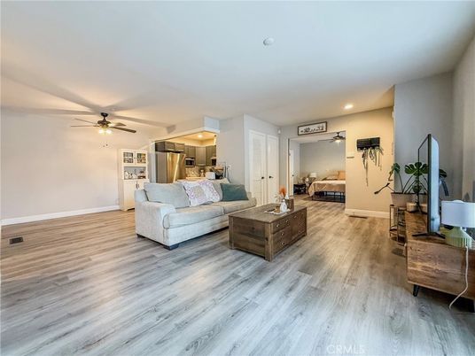 Interior, Kitchen, Living room, Recessed Lighting, Stainless Steel Appliances, Wood Texture Flooring