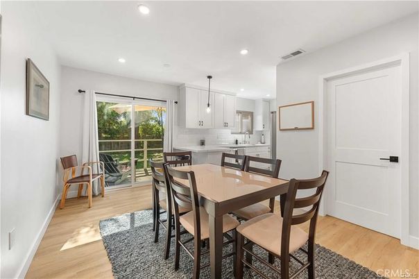 Dining room, Interior, Kitchen, Pendant Lights, Recessed Lighting, Wood Texture Flooring