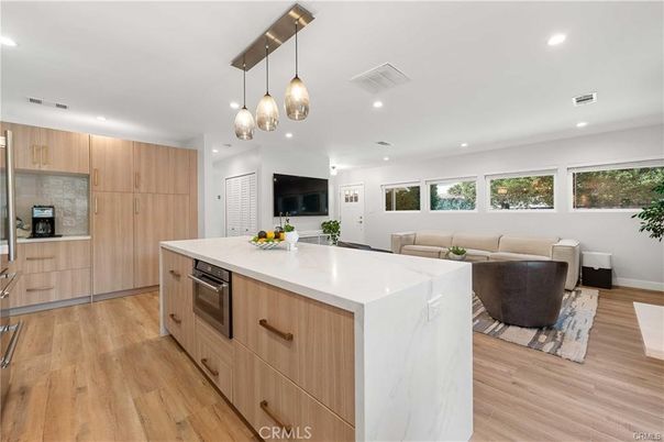 Interior, Kitchen, Living room, Pendant Lights, Recessed Lighting, Wood Texture Flooring