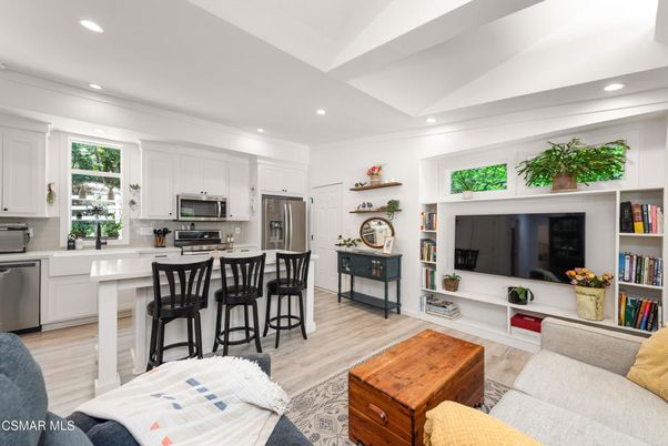Interior, Kitchen, Living room, Recessed Lighting, Stainless Steel Appliances, Wood Texture Flooring