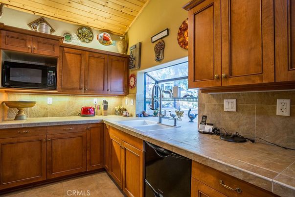 Interior, Kitchen, Tile Countertops, Wooden Ceilings