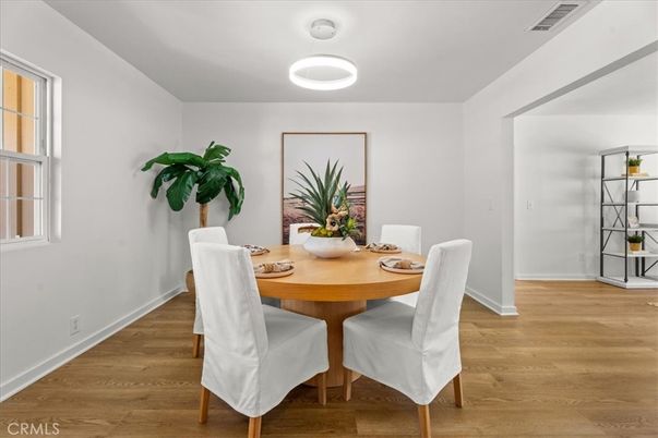 Dining room, Interior, Pendant Lights, Wood Texture Flooring