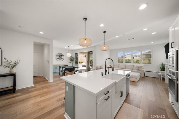 Dining room, Interior, Kitchen, Living room, Pendant Lights, Recessed Lighting, Wood Texture Flooring