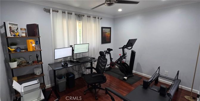 Fitness Equipment, Home Office, Interior, Recessed Lighting, Wood Texture Flooring