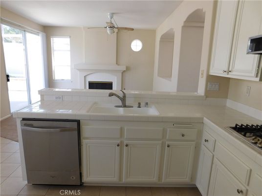 Fireplace, Interior, Kitchen, Tile Countertops