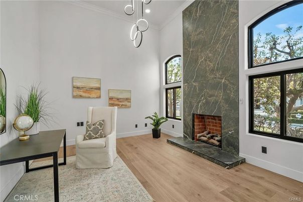 Fireplace, Interior, Pendant Lights, Wood Texture Flooring