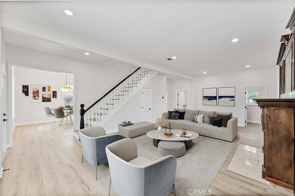 Dining room, Interior, Living room, Pendant Lights, Recessed Lighting, Wood Texture Flooring