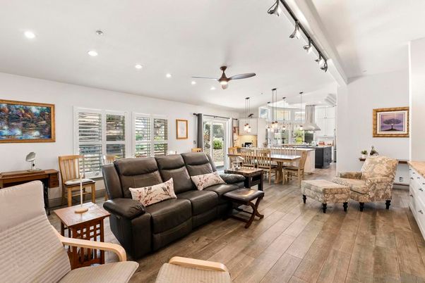 Dining room, Interior, Kitchen, Living room, Pendant Lights, Recessed Lighting, Wood Texture Flooring