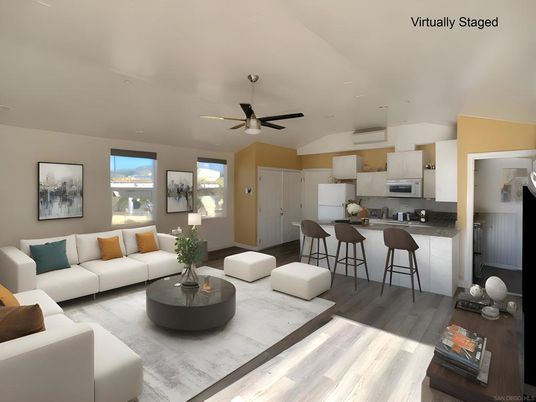 Dining room, Interior, Kitchen, Living room, Stainless Steel Appliances, Wood Texture Flooring