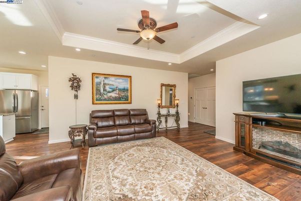 Interior, Kitchen, Living room, Recessed Lighting, Stainless Steel Appliances, Wood Texture Flooring