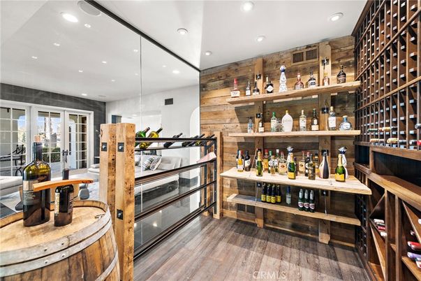 Interior, Recessed Lighting, Wine Storage, Wood Texture Flooring, Wooden Walls