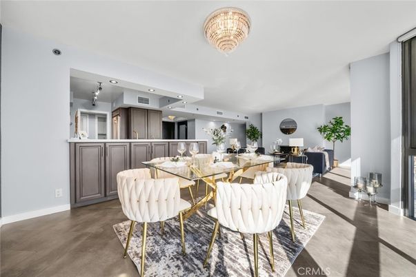 Dining room, Interior, Recessed Lighting, Wood Texture Flooring