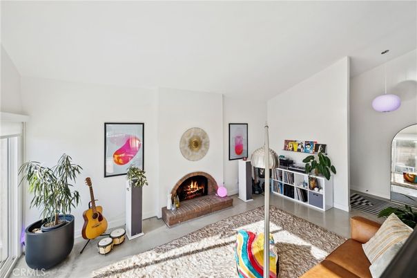 Fireplace, Interior, Living room, Pendant Lights, Wood Texture Flooring