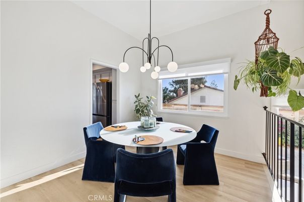 Dining room, Interior, Pendant Lights, Wood Texture Flooring