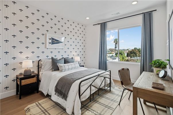 Bedroom, Home Office, Interior, Recessed Lighting, Wood Texture Flooring