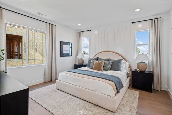 Bedroom, Interior, Recessed Lighting, Wood Texture Flooring