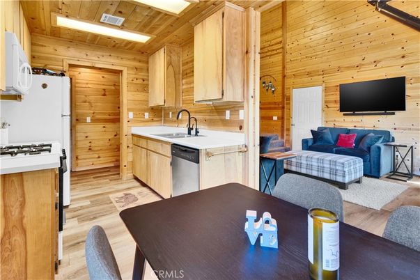 Interior, Kitchen, Living room, Stainless Steel Appliances, Wooden Ceilings, Wood Texture Flooring, Wooden Walls