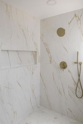 Bathroom, Interior, Marble Walls, Recessed Lighting