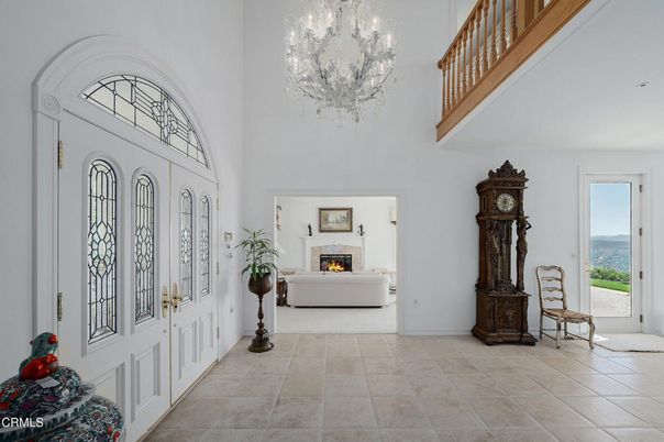 Chandelier, Fireplace, Interior