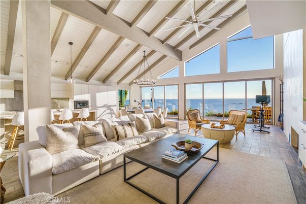 Dining room, Interior, Kitchen, Living room, Pendant Lights, Water, Wooden Beams, Wood Texture Flooring