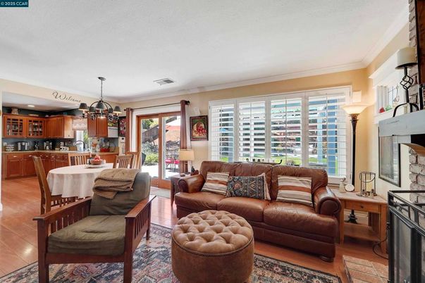 Dining room, Interior, Kitchen, Living room, Pendant Lights, Wood Texture Flooring