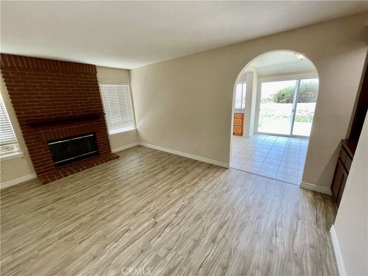 Empty room, Fireplace, Interior, Stone Walls, Wood Texture Flooring