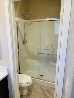 Bathroom, Glass Shower, Interior, Wood Texture Flooring