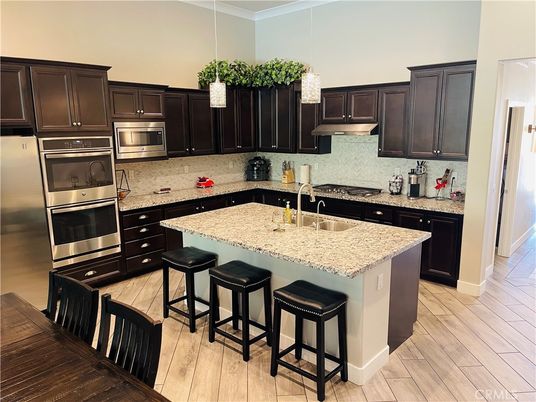 Interior, Kitchen, Pendant Lights, Stainless Steel Appliances, Wood Texture Flooring