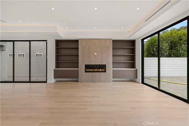Fireplace, Interior, Recessed Lighting, Wood Texture Flooring