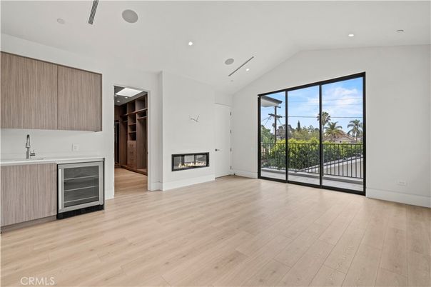Empty room, Fireplace, Interior, Recessed Lighting, Wood Texture Flooring