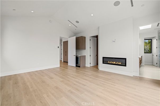 Empty room, Fireplace, Interior, Recessed Lighting, Wood Texture Flooring