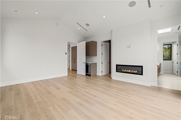 Empty room, Fireplace, Interior, Recessed Lighting, Wood Texture Flooring