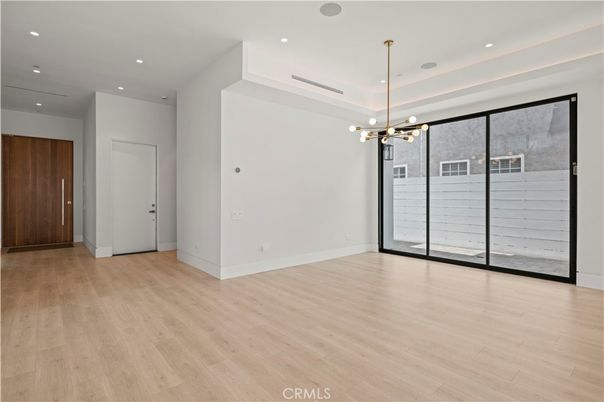 Empty room, Interior, Pendant Lights, Recessed Lighting, Wood Texture Flooring