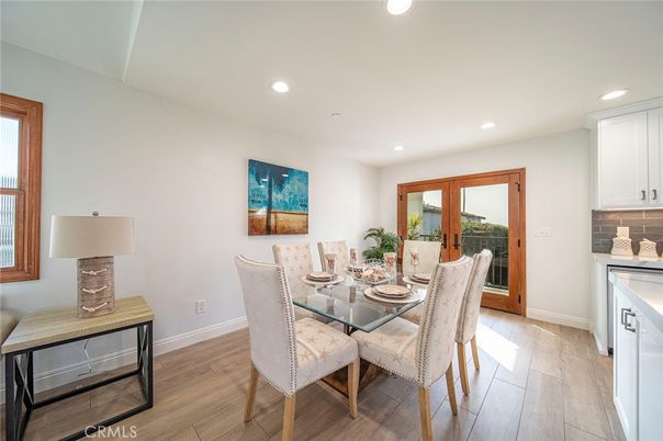 Dining room, Interior, Recessed Lighting, Wood Texture Flooring