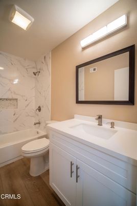Bathroom, Interior, Marble Walls, Wood Texture Flooring