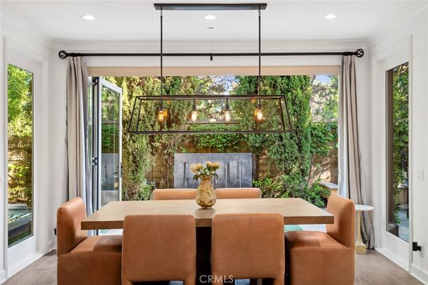 Dining room, Interior, Pendant Lights, Recessed Lighting, Wood Texture Flooring