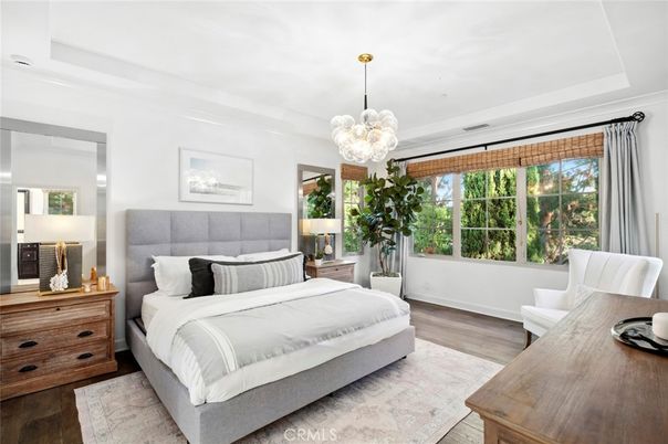 Bedroom, Interior, Pendant Lights, Wood Texture Flooring