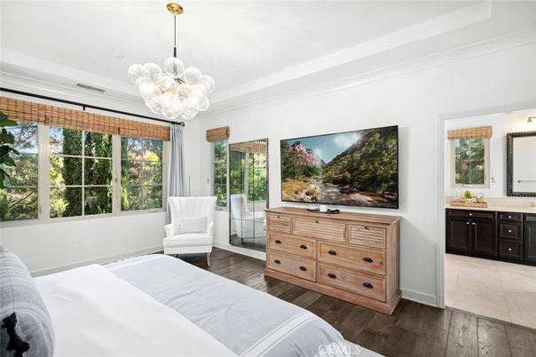 Bedroom, Interior, Pendant Lights, Wood Texture Flooring